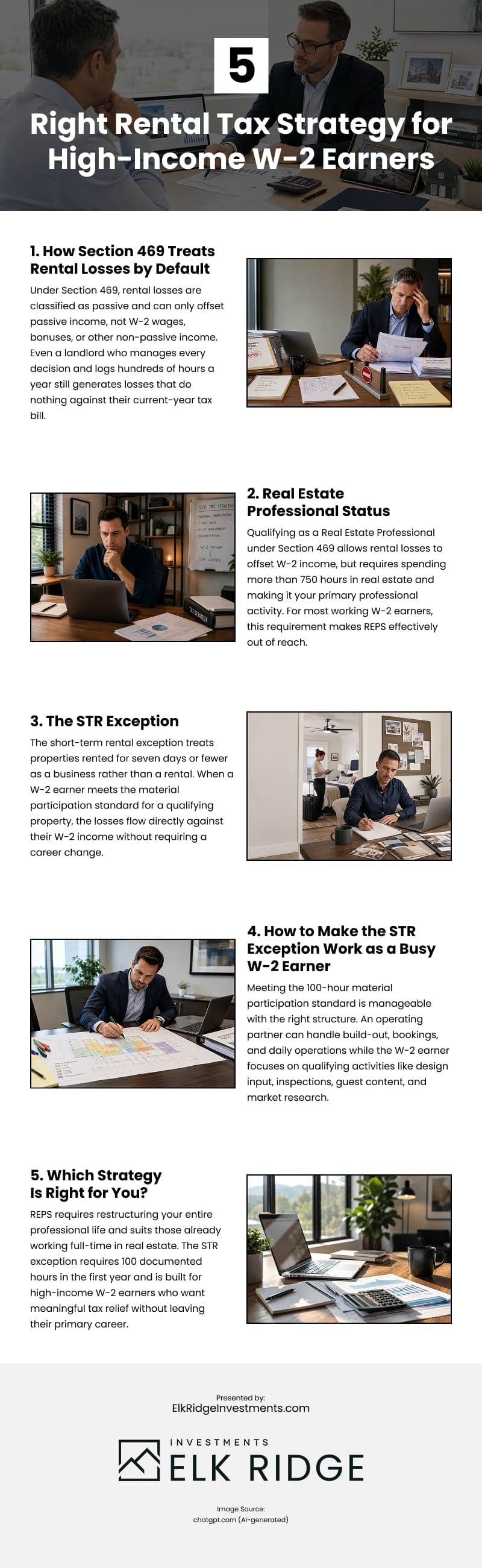 5 Right Rental Tax Strategy for High-Income W-2 Earners Infographic